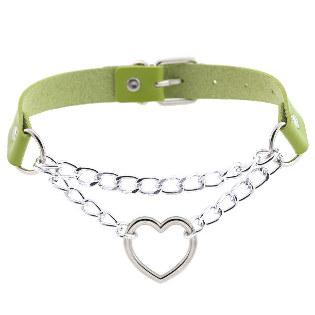 Cool Heart Shaped Chain Neckband Fashion Leather Love Collar