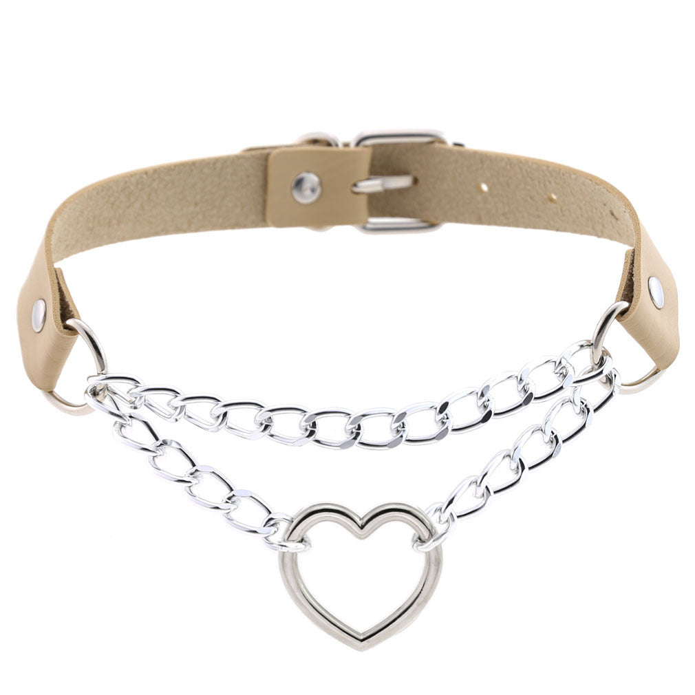 Cool Heart Shaped Chain Neckband Fashion Leather Love Collar