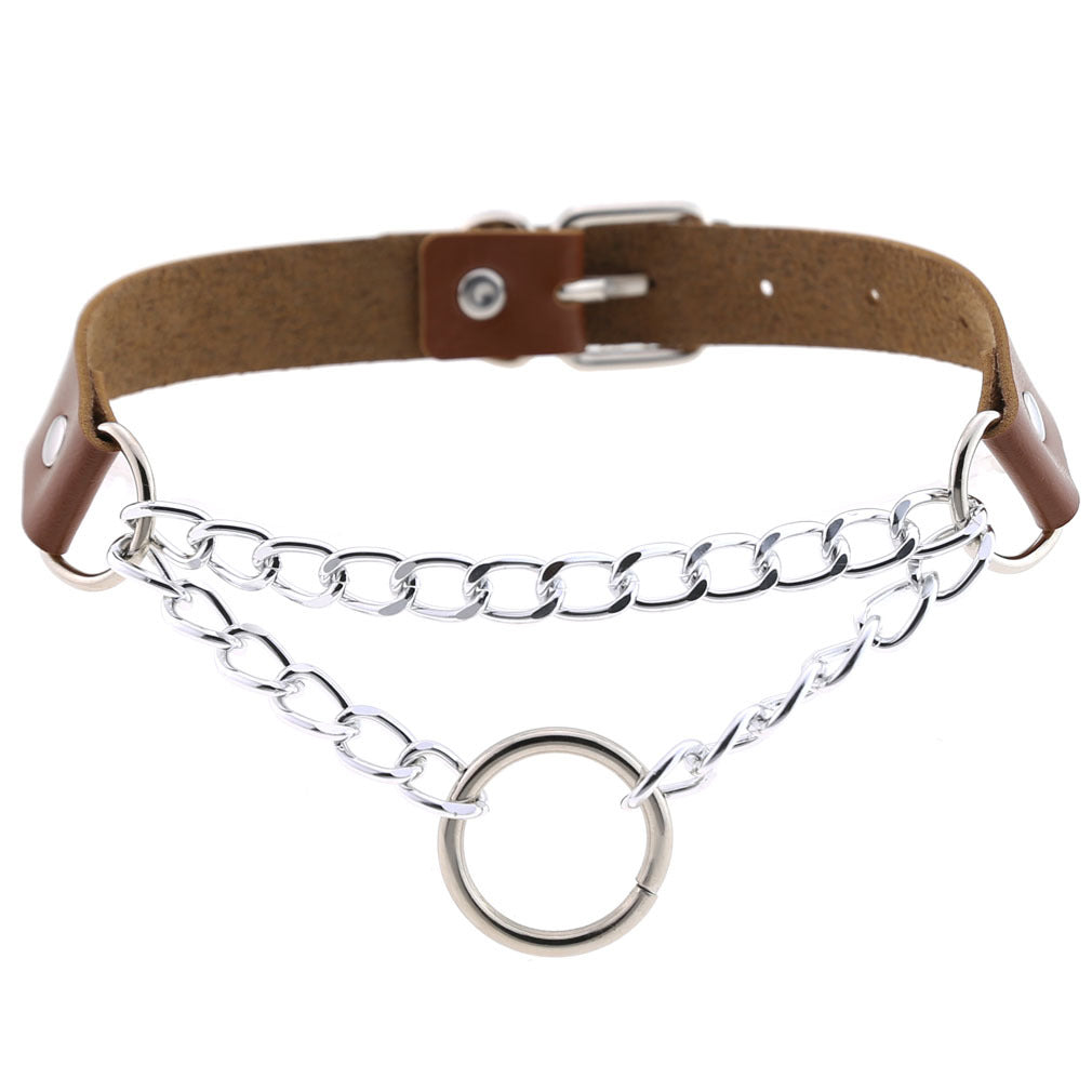 Fashion Leather Neckband Punk Street Shot Chain Neck Necklaces