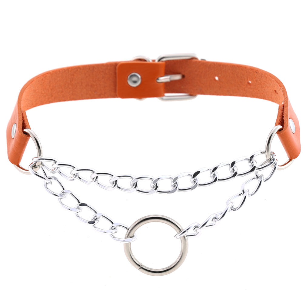 Fashion Leather Neckband Punk Street Shot Chain Neck Necklaces