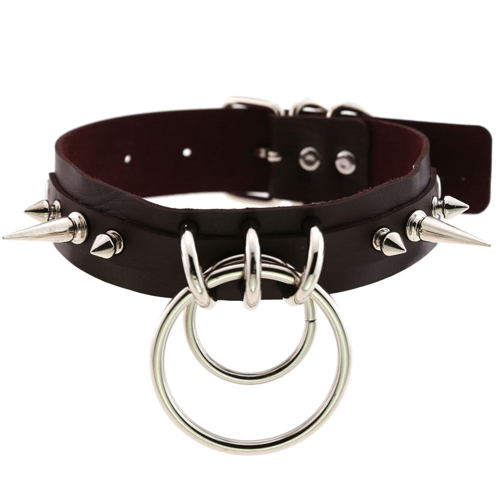 Leather Pointed Rivet Neckband Personality Double O-shaped Neck Rings