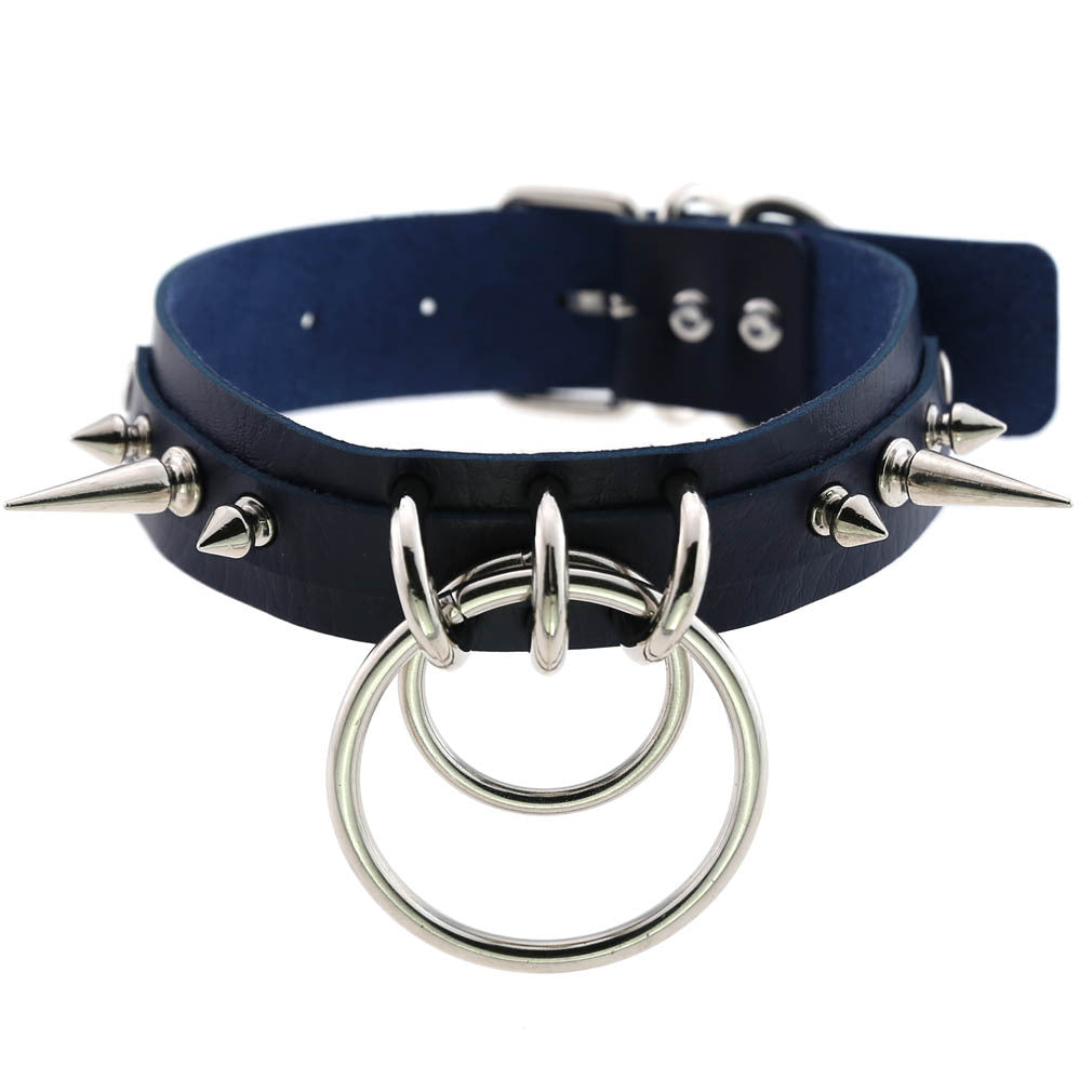 Leather Pointed Rivet Neckband Personality Double O-shaped Neck Rings