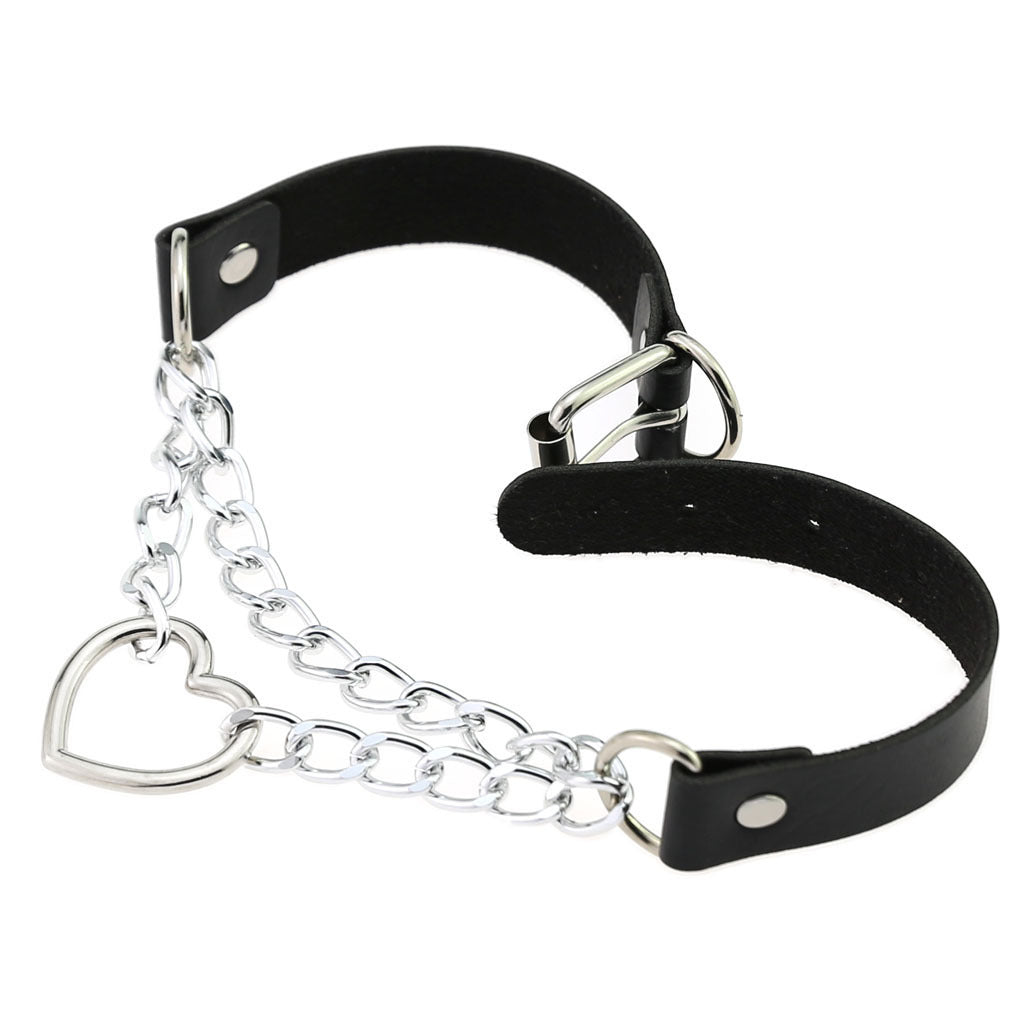 Cool Heart Shaped Chain Neckband Fashion Leather Love Collar