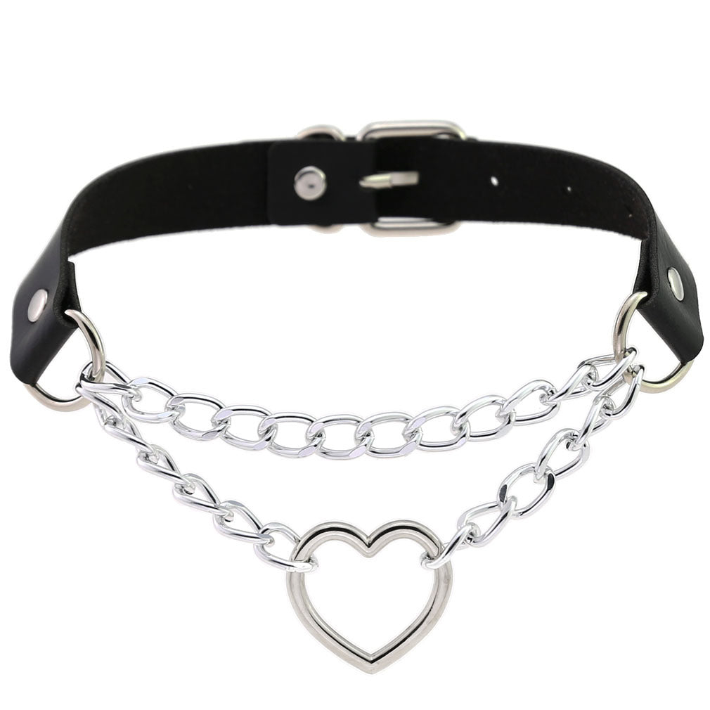 Cool Heart Shaped Chain Neckband Fashion Leather Love Collar