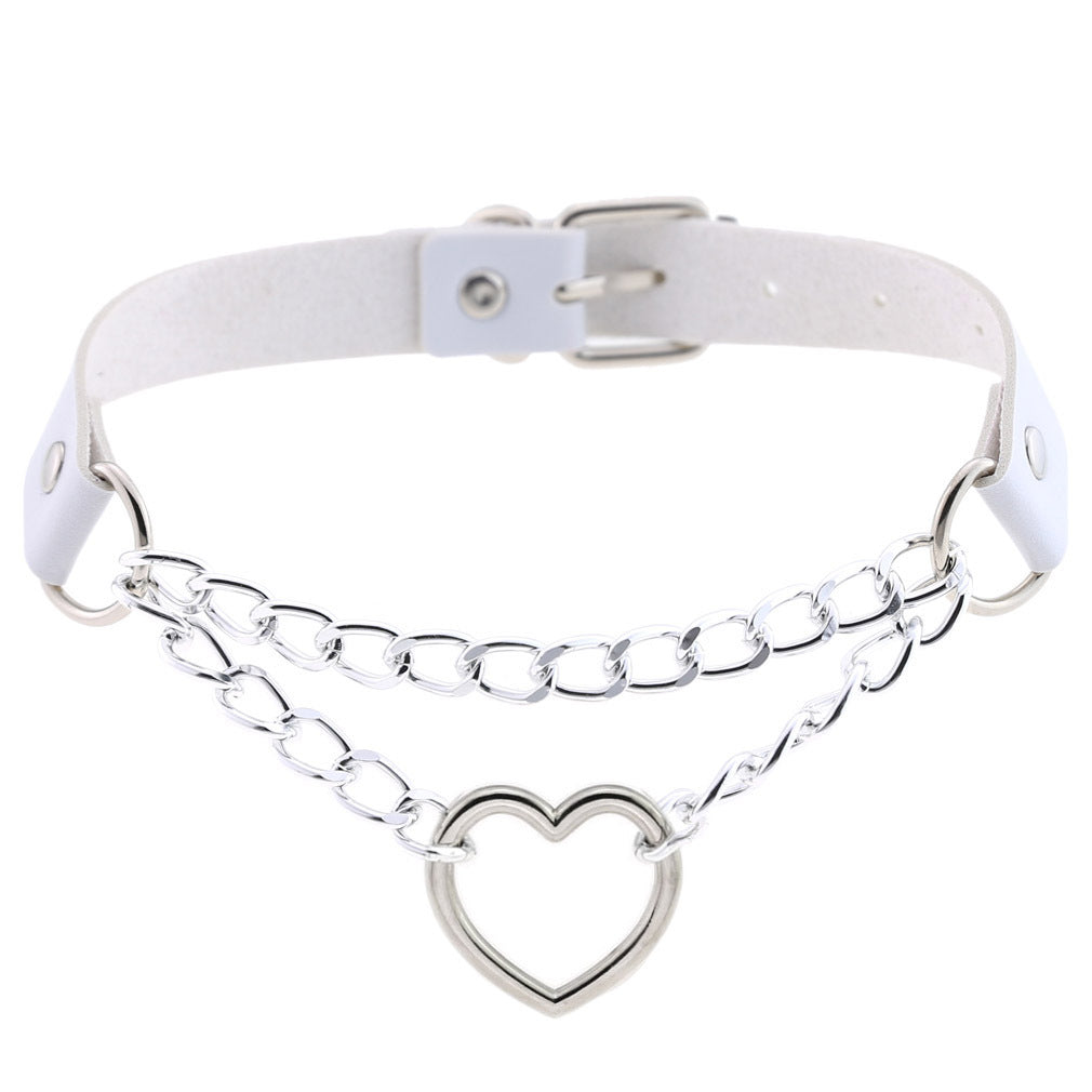 Cool Heart Shaped Chain Neckband Fashion Leather Love Collar