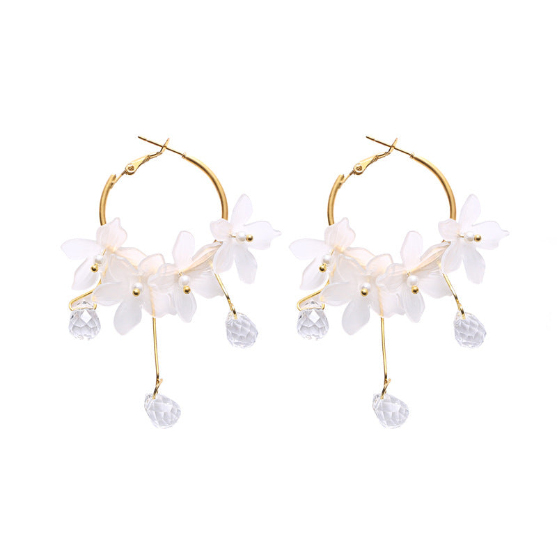 Women's Korean Style Graceful Personality Crystal Flower Long Rings