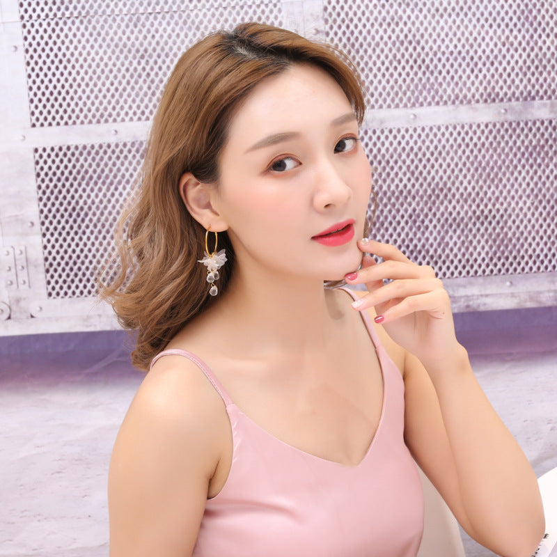 Women's Korean Style Graceful Personality Crystal Flower Long Rings