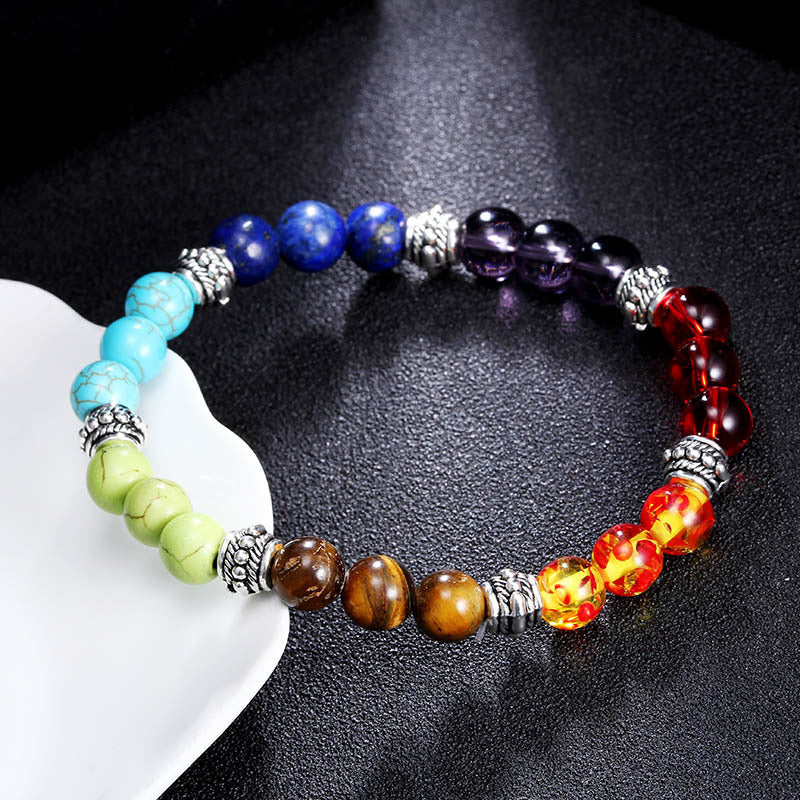 Women's & Men's Colorful Volcanic Stone Handmade Beaded Palm Peach Bracelet
