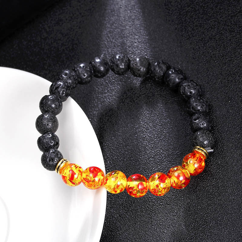 Women's & Men's Colorful Volcanic Stone Handmade Beaded Palm Peach Bracelet