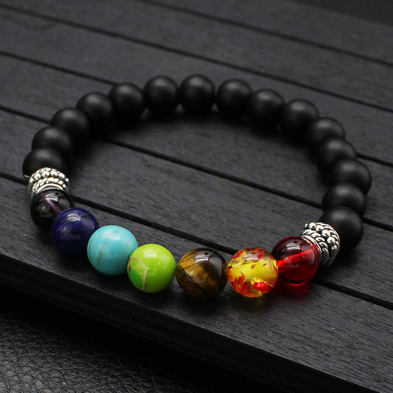 Women's & Men's Colorful Volcanic Stone Handmade Beaded Palm Peach Bracelet