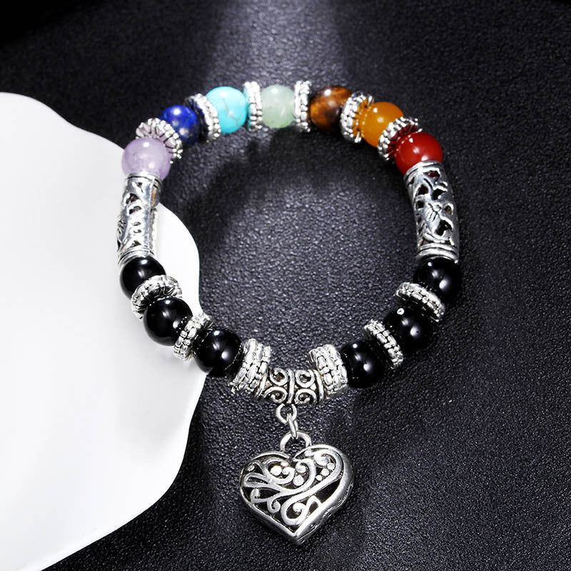 Women's & Men's Colorful Volcanic Stone Handmade Beaded Palm Peach Bracelet
