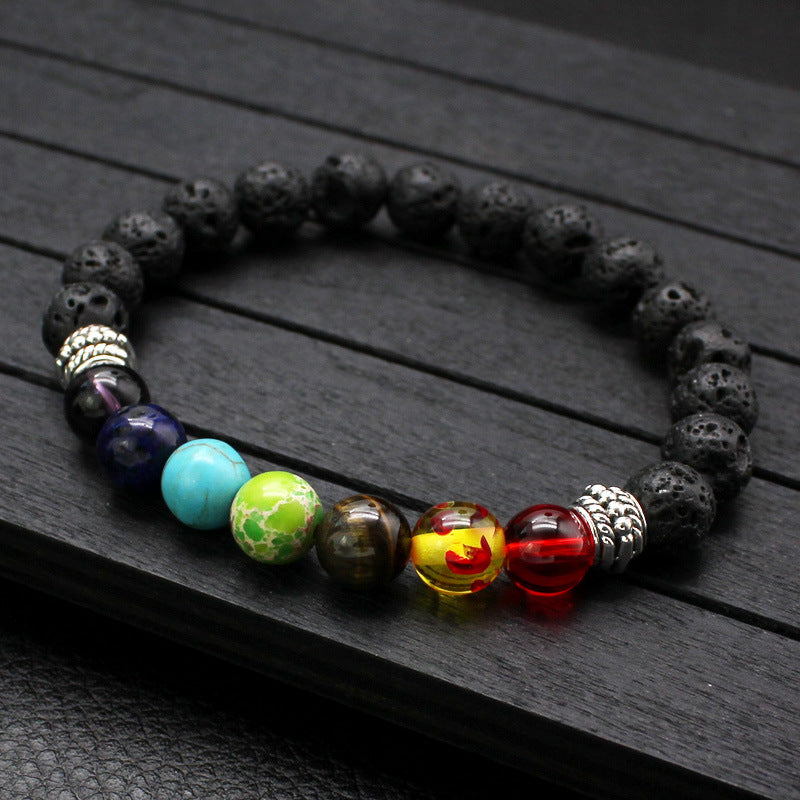Women's & Men's Colorful Volcanic Stone Handmade Beaded Palm Peach Bracelet