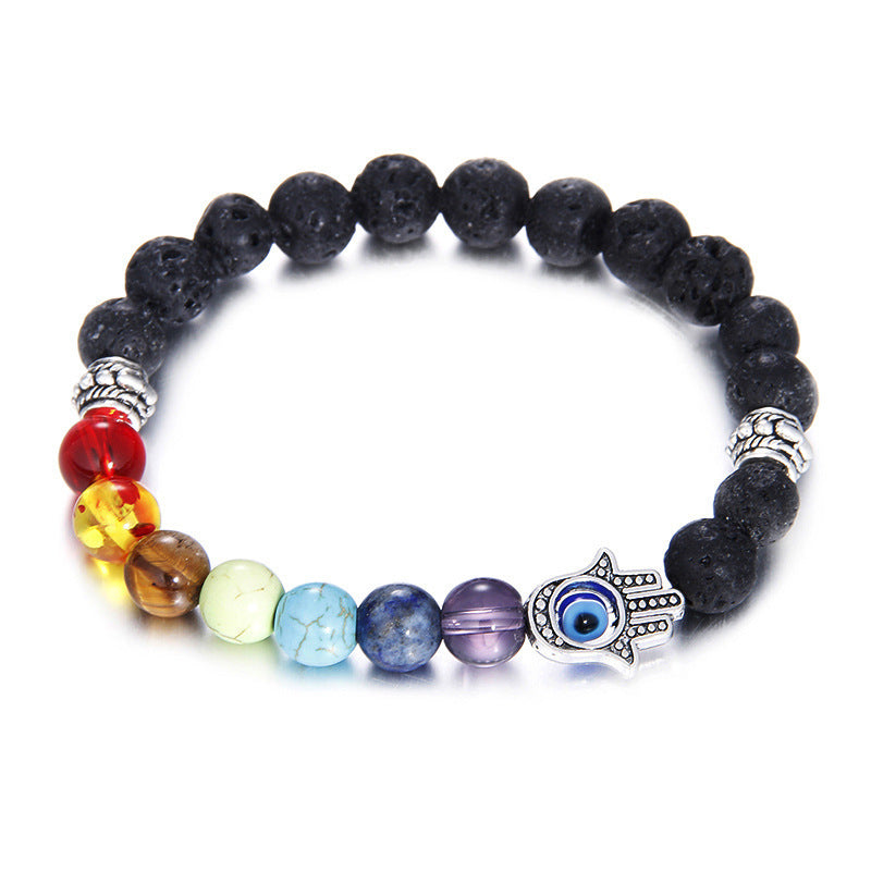 Women's & Men's Colorful Volcanic Stone Handmade Beaded Palm Peach Bracelet