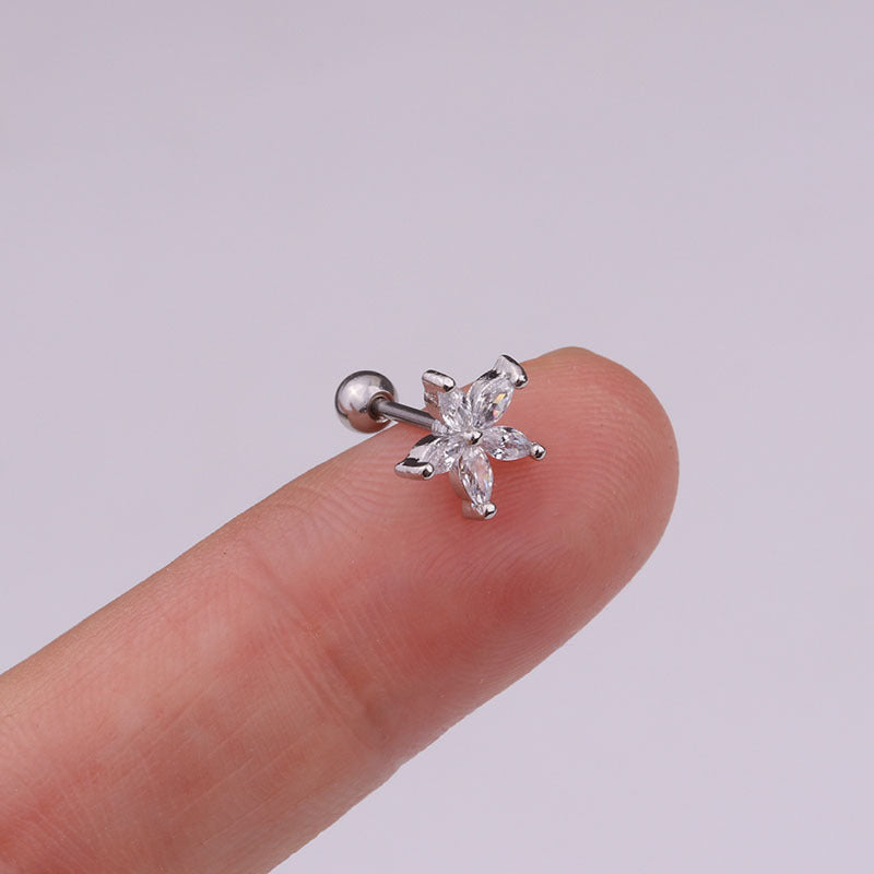 Cross Ear Bone Piercing Screw Crown Rings