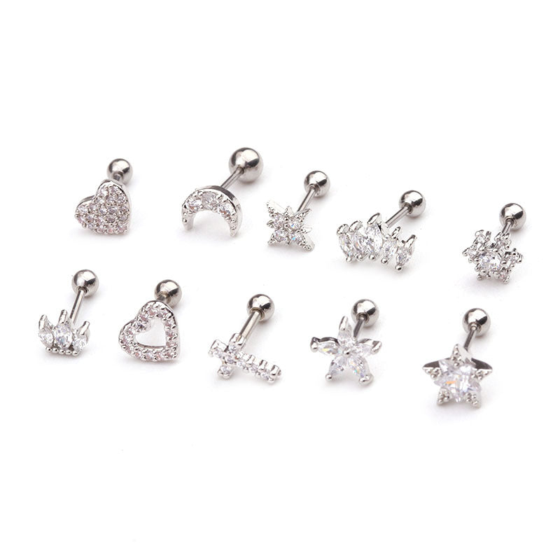 Cross Ear Bone Piercing Screw Crown Rings