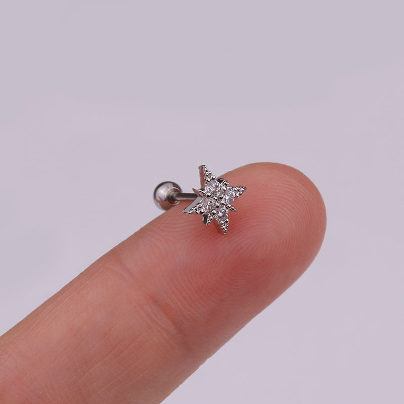 Cross Ear Bone Piercing Screw Crown Rings