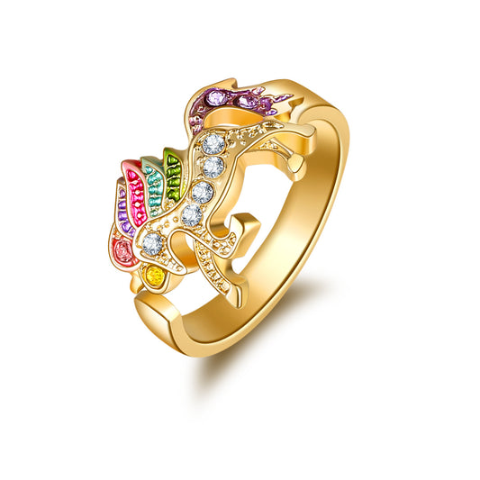 Children's Cartoon Colorful Unicorn Pony Opening Adjustable Rings