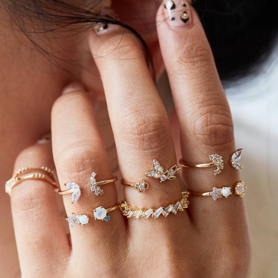Women's Bohemian Diamond Butterfly Flower Vintage Wedding Festival Rings