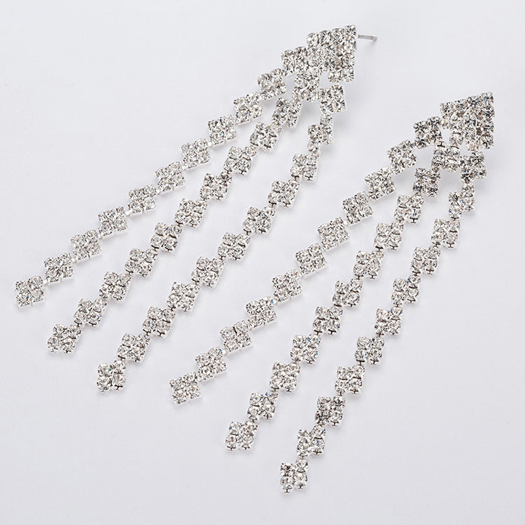 Women's Korean Fashion Refined Rhinestone Long Tassel Rings
