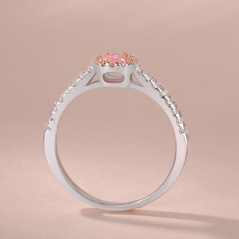 Women's Pink Color Diamond Gold-plated Simulation Square Rings