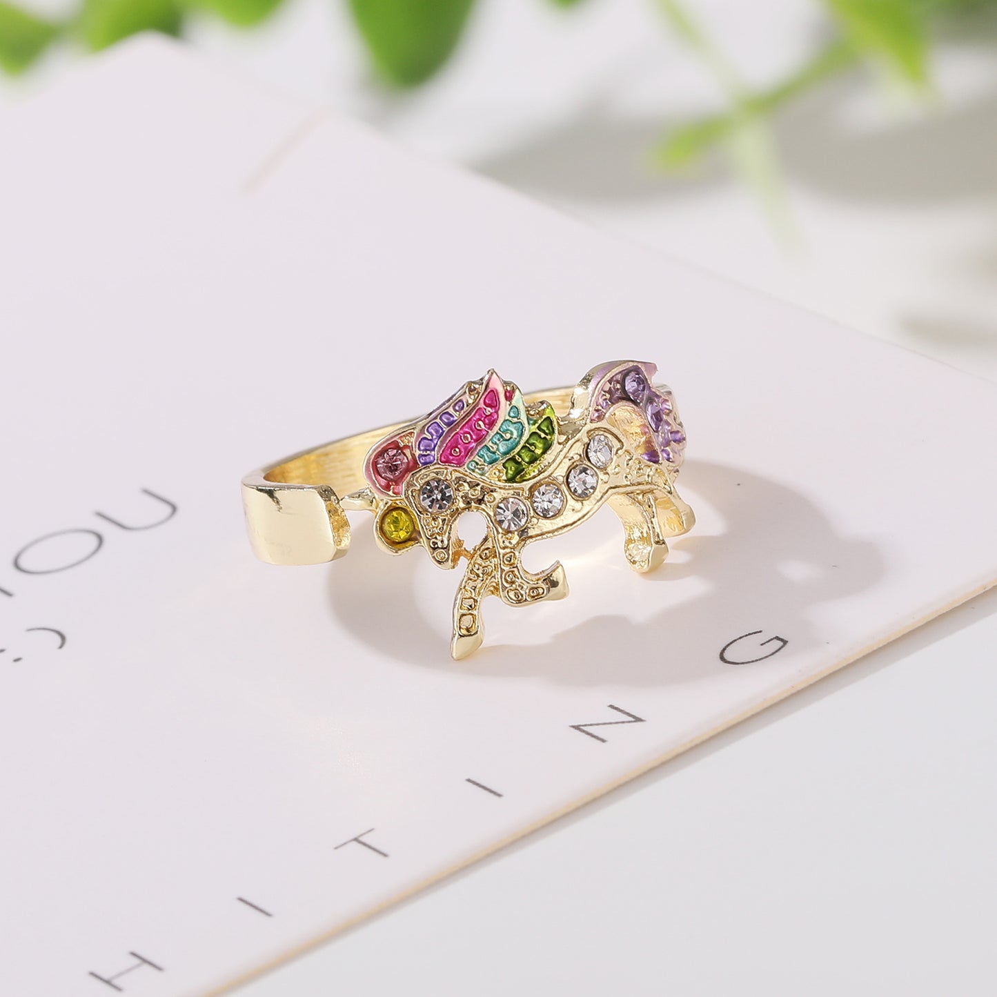 Children's Cartoon Colorful Unicorn Pony Opening Adjustable Rings