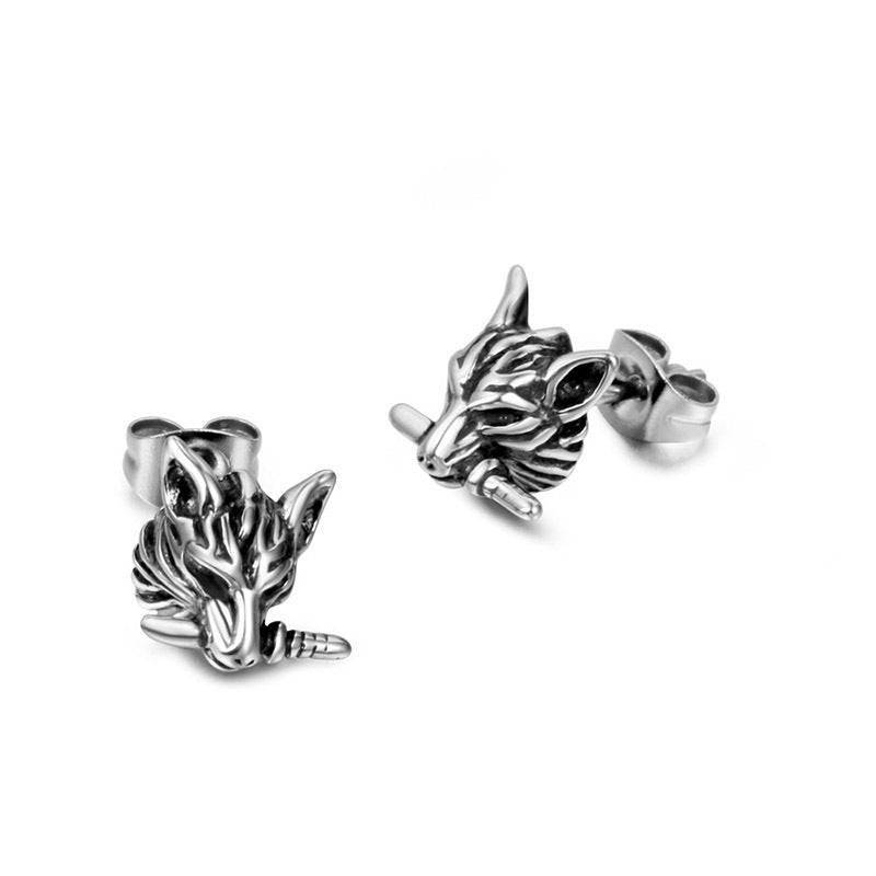 Women's & Men's Domineering Wolf Head Titanium Steel Ear Retro Stud Earrings