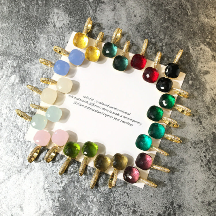 Rhinestone Korean Style Cold Candy Color Geometric Stud Earrings