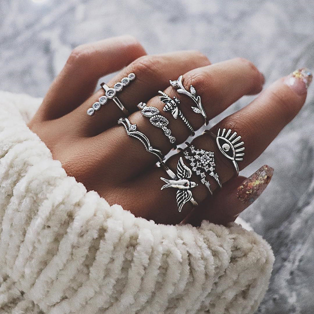 Bird Bee Diamond Inlaid Crown Branch Devil's Ring