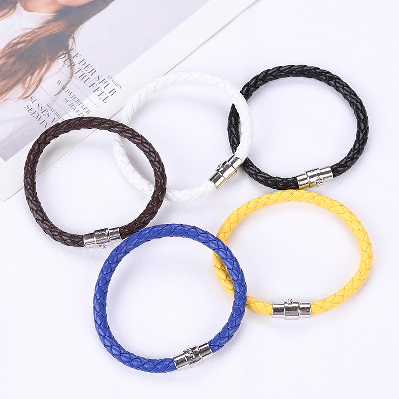 Men's Safety Catch Leather Rope Woven Couple Bracelet