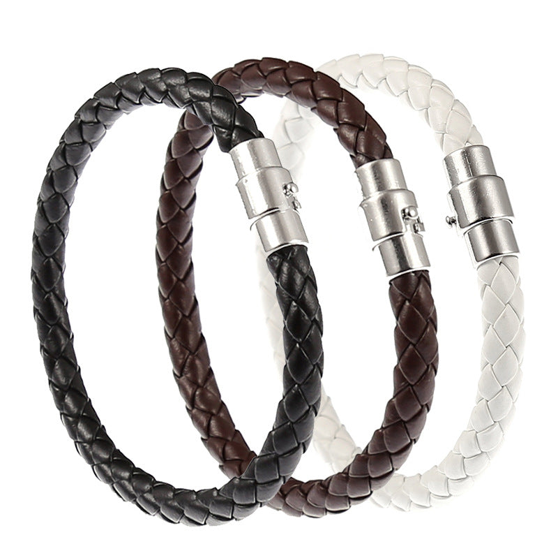 Men's Safety Catch Leather Rope Woven Couple Bracelet