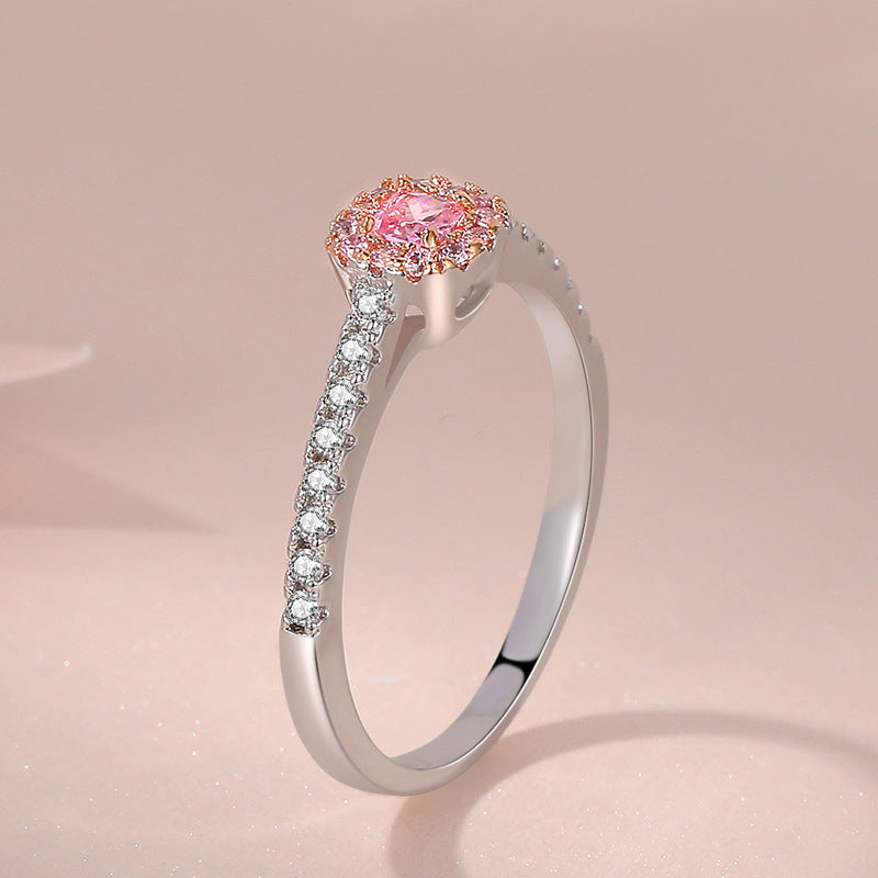 Women's Pink Color Diamond Gold-plated Simulation Square Rings