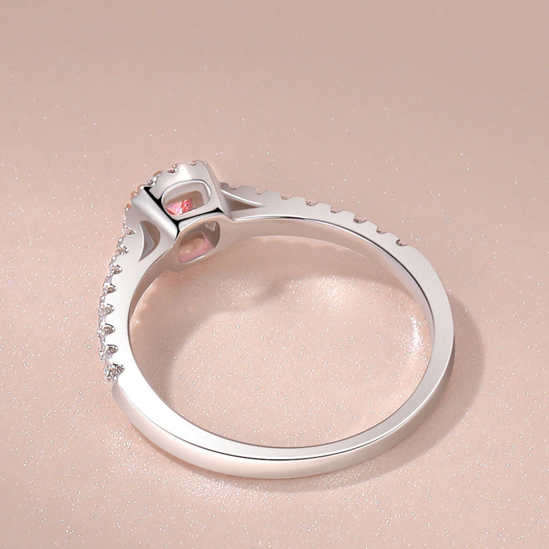 Women's Pink Color Diamond Gold-plated Simulation Square Rings