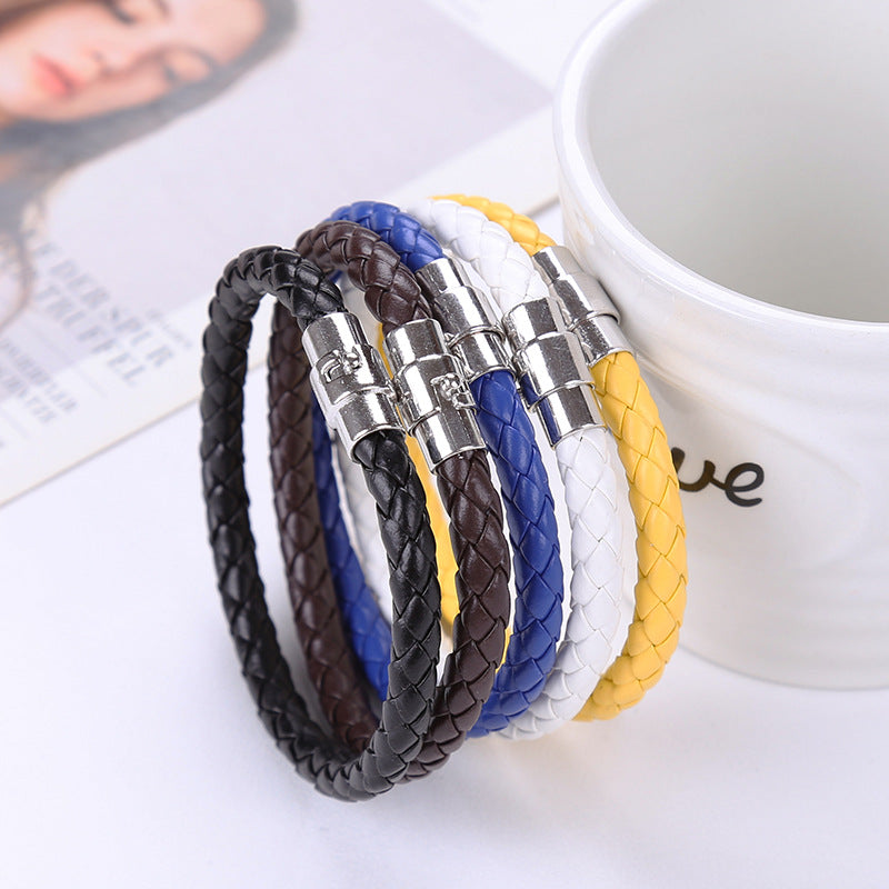 Men's Safety Catch Leather Rope Woven Couple Bracelet