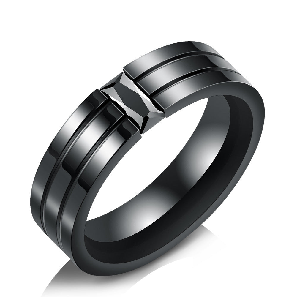 Men's Personalized Stainless Steel Black Zircon Trendy Rings