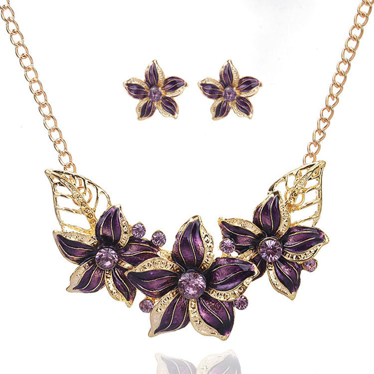 Slouchy Fashion Flower Drop Oil Diamond Necklace