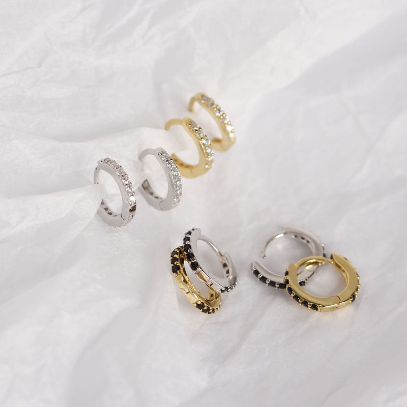 Sier Round Micro Inlaid Zircon Ear Clip Personality Stud Earrings
