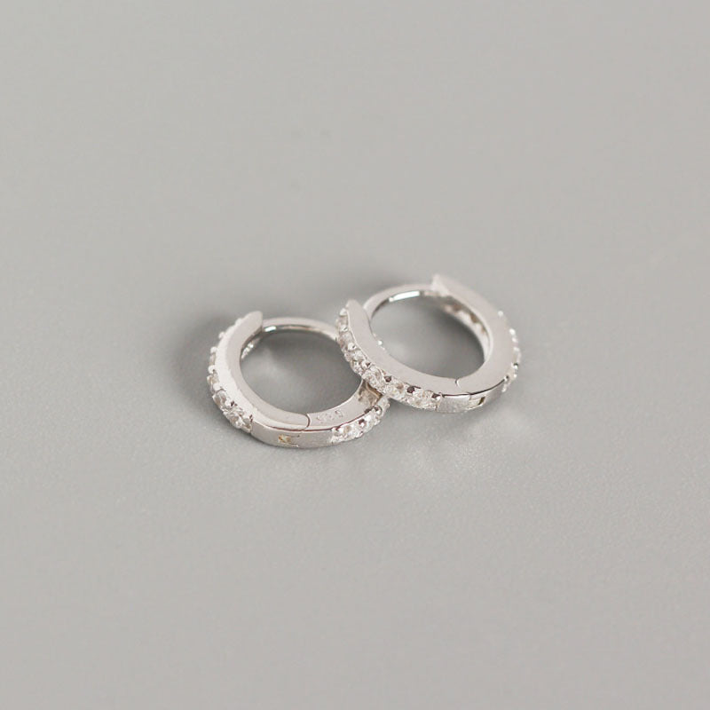 Sier Round Micro Inlaid Zircon Ear Clip Personality Stud Earrings