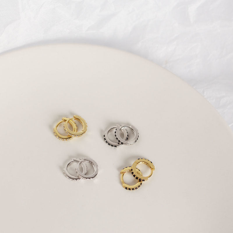 Sier Round Micro Inlaid Zircon Ear Clip Personality Stud Earrings