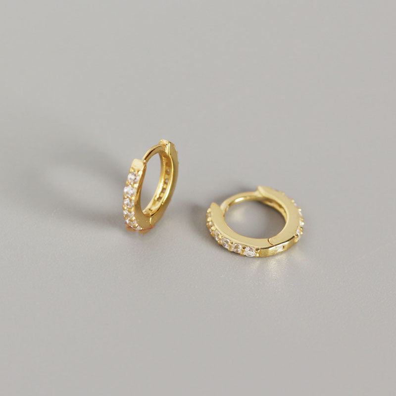 Sier Round Micro Inlaid Zircon Ear Clip Personality Stud Earrings