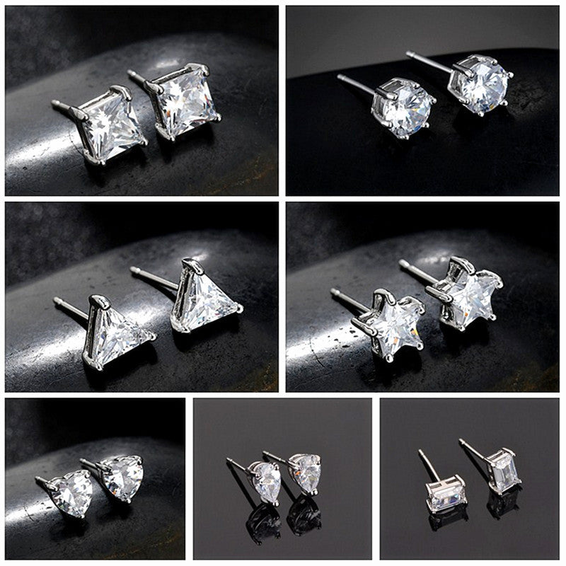 Week Simple Unisex Round Square Heart Triangle Five-star Rectangular Water Stud Earrings
