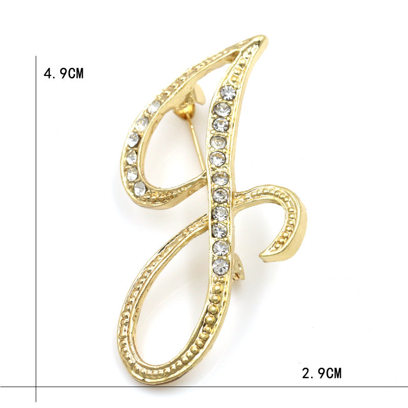 Fashion English Letter Brooch Diamond Alloy Corsage Brooches