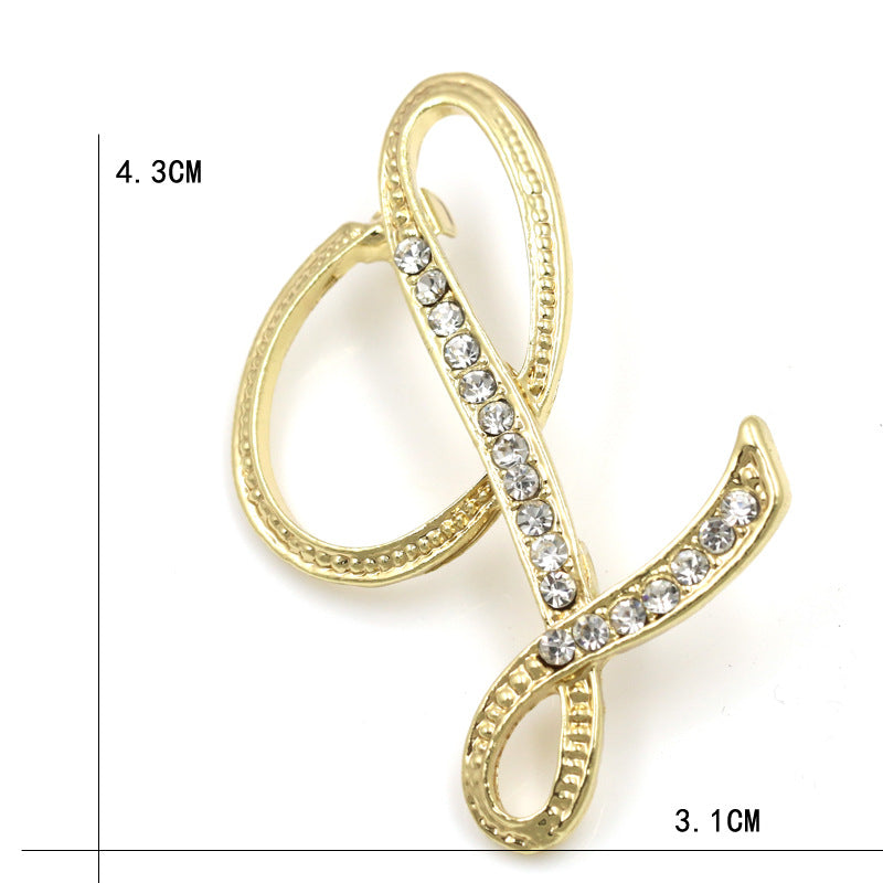Fashion English Letter Brooch Diamond Alloy Corsage Brooches