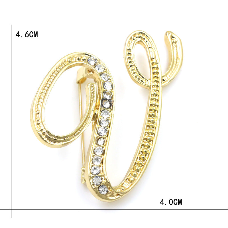 Fashion English Letter Brooch Diamond Alloy Corsage Brooches