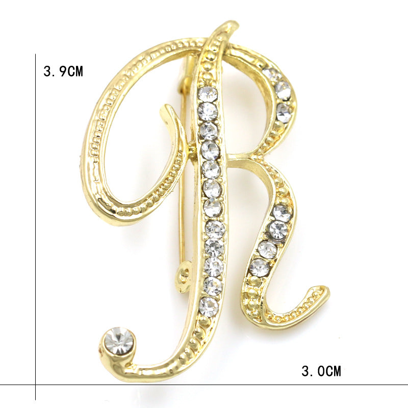 Fashion English Letter Brooch Diamond Alloy Corsage Brooches