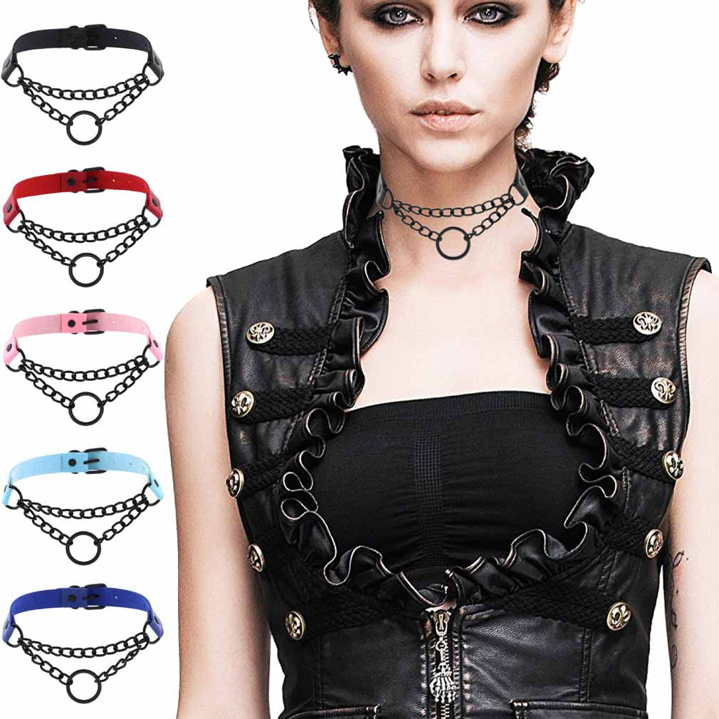 Punk Leather Neckband Street Shot Black Chain Neck Rings