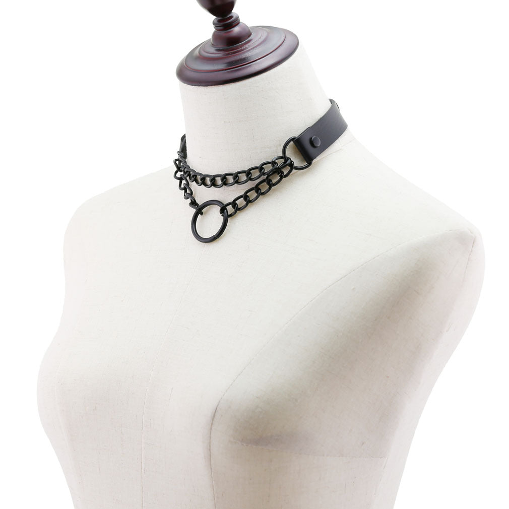 Punk Leather Neckband Street Shot Black Chain Neck Rings