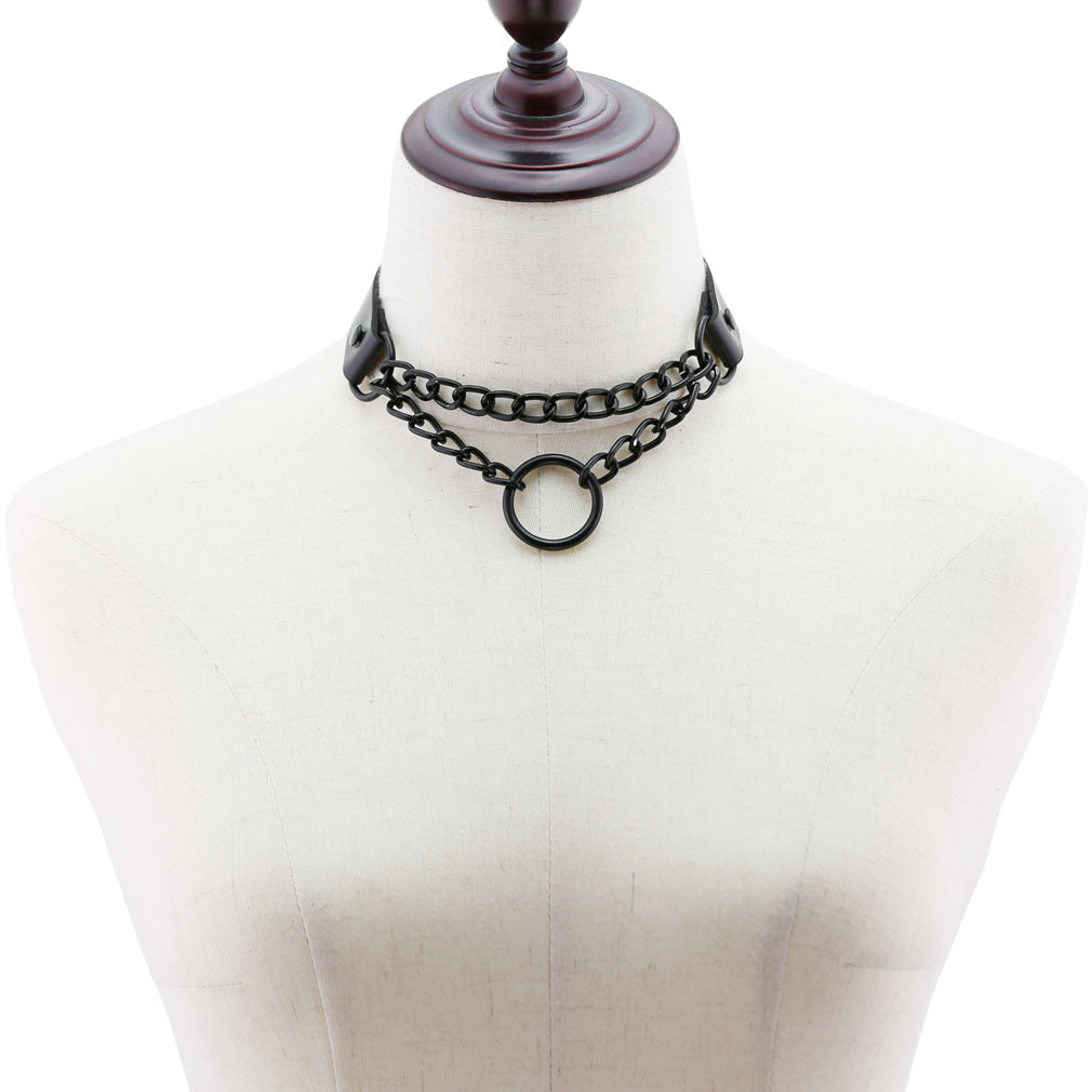 Punk Leather Neckband Street Shot Black Chain Neck Rings