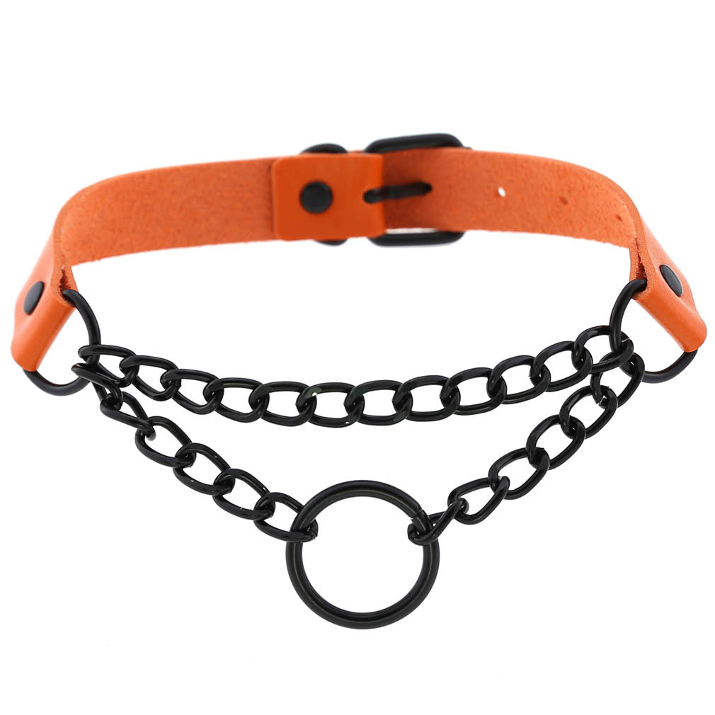 Punk Leather Neckband Street Shot Black Chain Neck Rings
