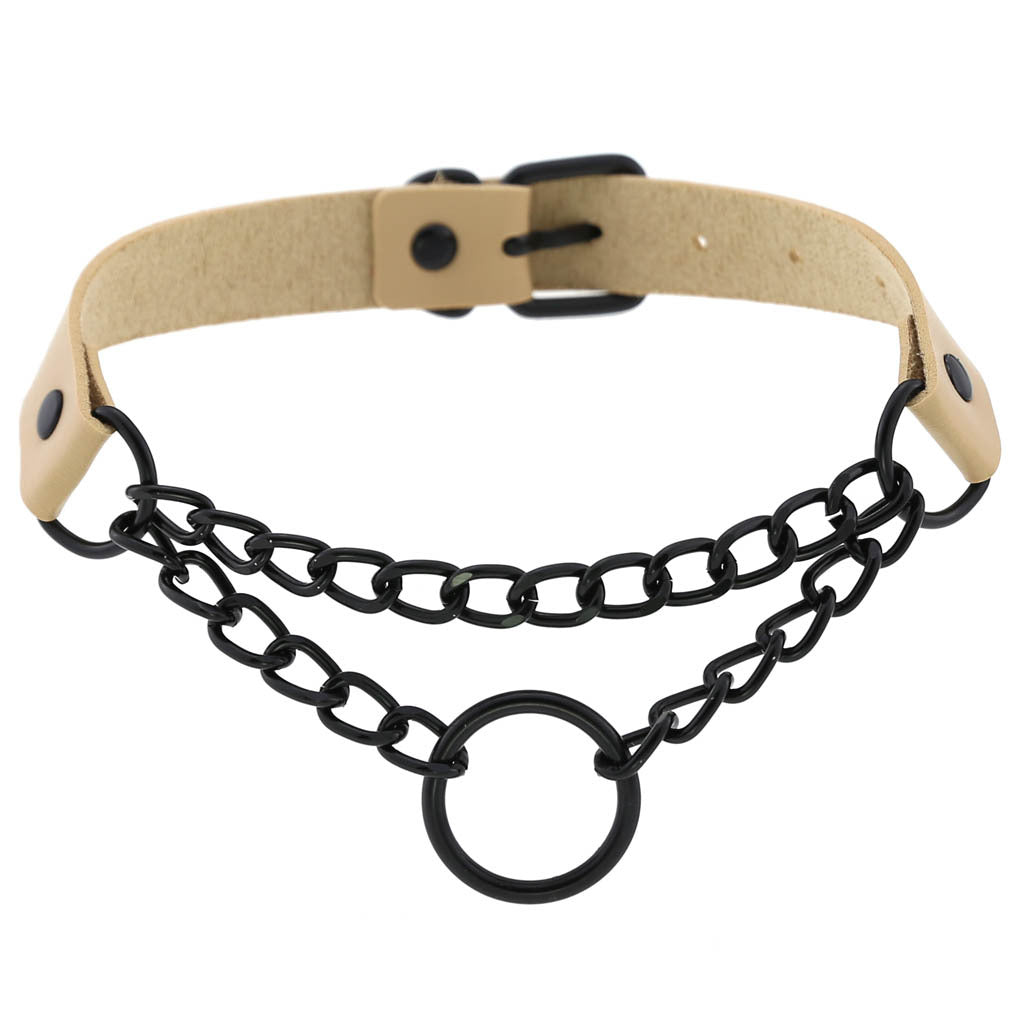 Punk Leather Neckband Street Shot Black Chain Neck Rings
