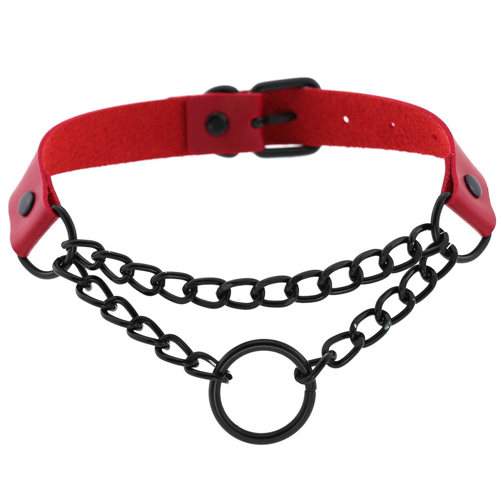 Punk Leather Neckband Street Shot Black Chain Neck Rings